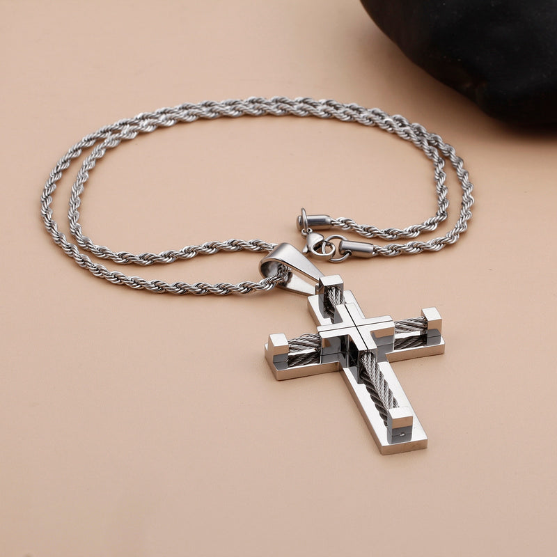 KALEN Hot Stainless Steel Wire Cross Pendant Necklace Men Male Metal Cruz Necklaces Jewelry Accessories