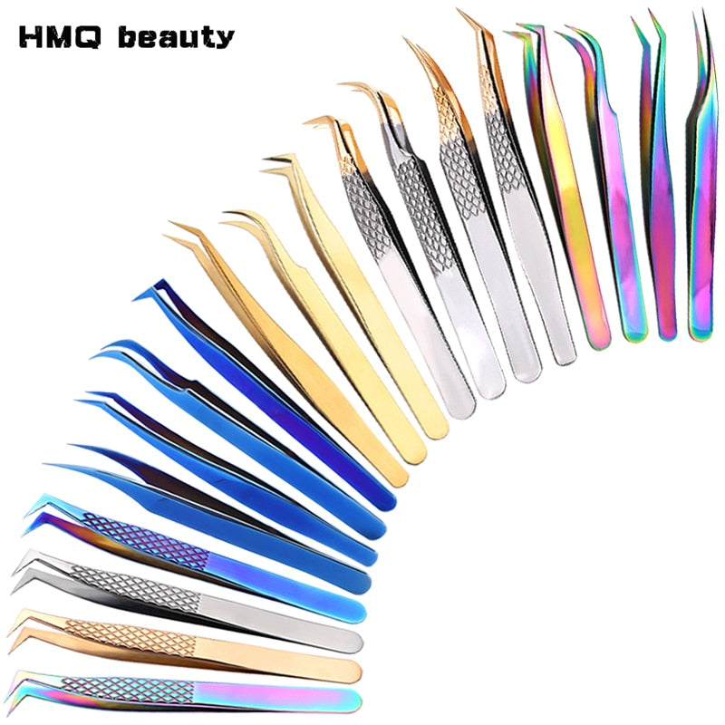 Stainless Steel Eyelashes Tweezers Professional For Lashes Extension Gold Decor Anti-static Eyebrow Tweezers Eyelash Extension