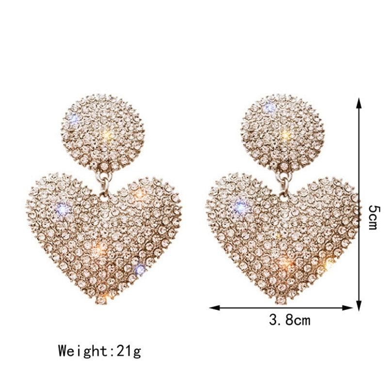Quality Exaggerated Fashion Earrings for Women Luxury Full Rhinestone Heart Hanging Wedding Earrings Jewelry