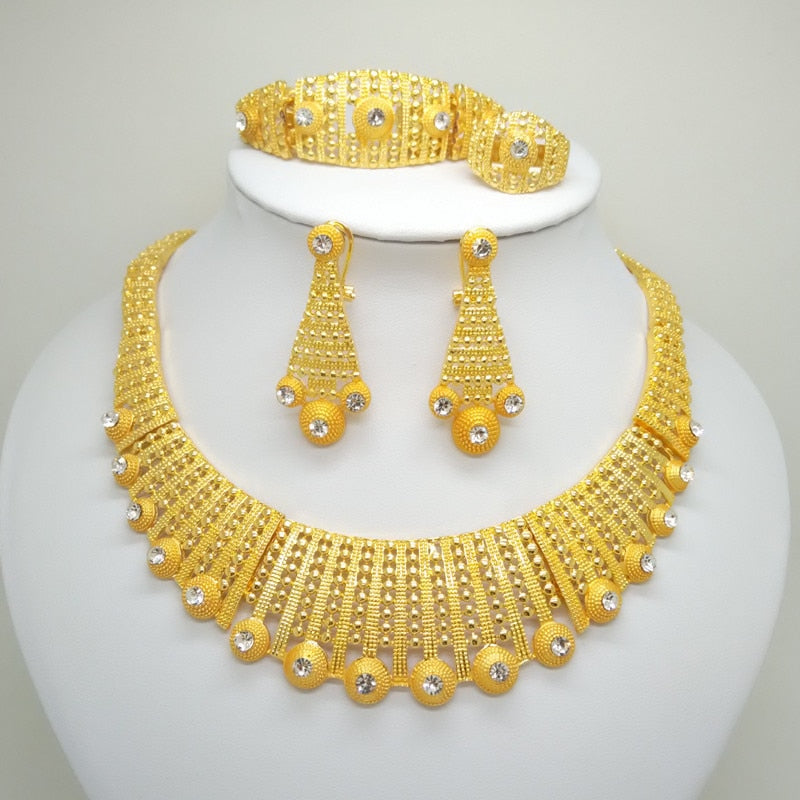 Dubai Gold Color Jewelry Sets For Women Big Necklace African Jewelry Set Women Italian Bridal Jewelry Sets Wedding Accessories
