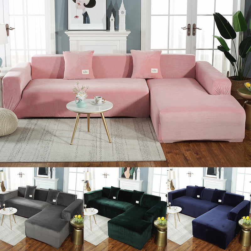 Velvet L Shaped Sofa Cover For Living Room Elastic Furniture Couch Slipcover Chaise Longue Corner Sofa Covers Stretchable