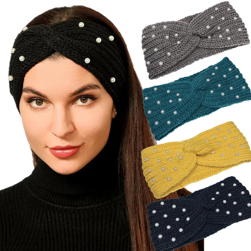 New Pearl Knitted Cross Headbands For Women Girls Handmade Hair Access