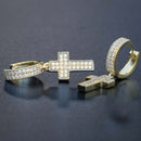 Silver Color Cross Stud Earrings with Bling Zircon Stone for Man Women Hip Hop Fashion Jewelry