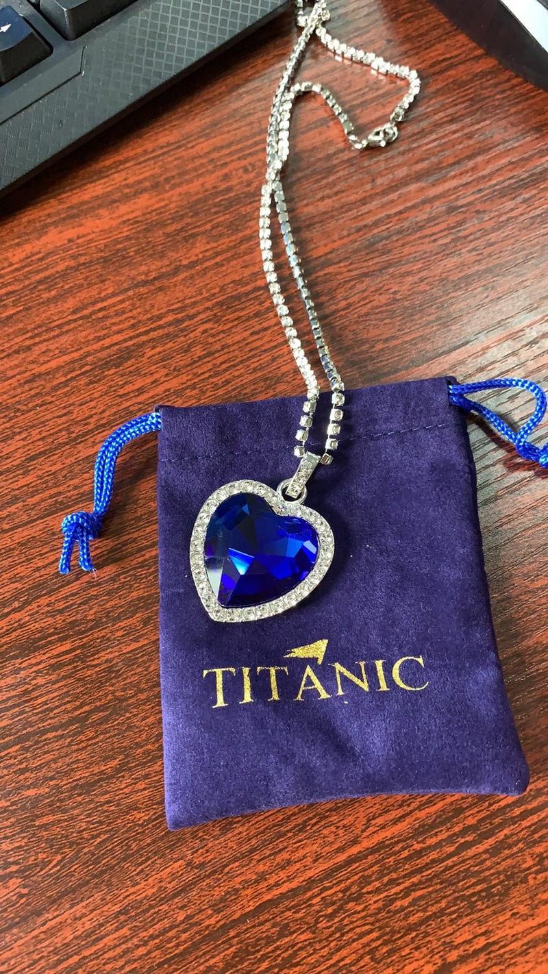 Titanic Heart of Ocean Blue Heart Love Forever Pendant Necklace Velv
