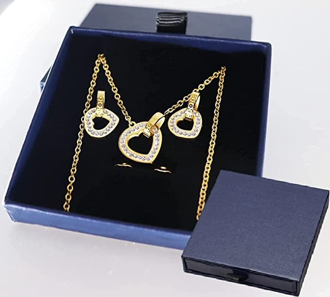 Love Heart Necklace and Earrings Set ,18K Gold Plated Women's Jewelry Sets