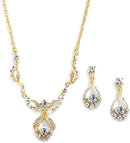 Mariell 14K Gold Plated Vintage Crystal Necklace & Earrings Jewelry Set for Prom, Bridal and Bridesmaids