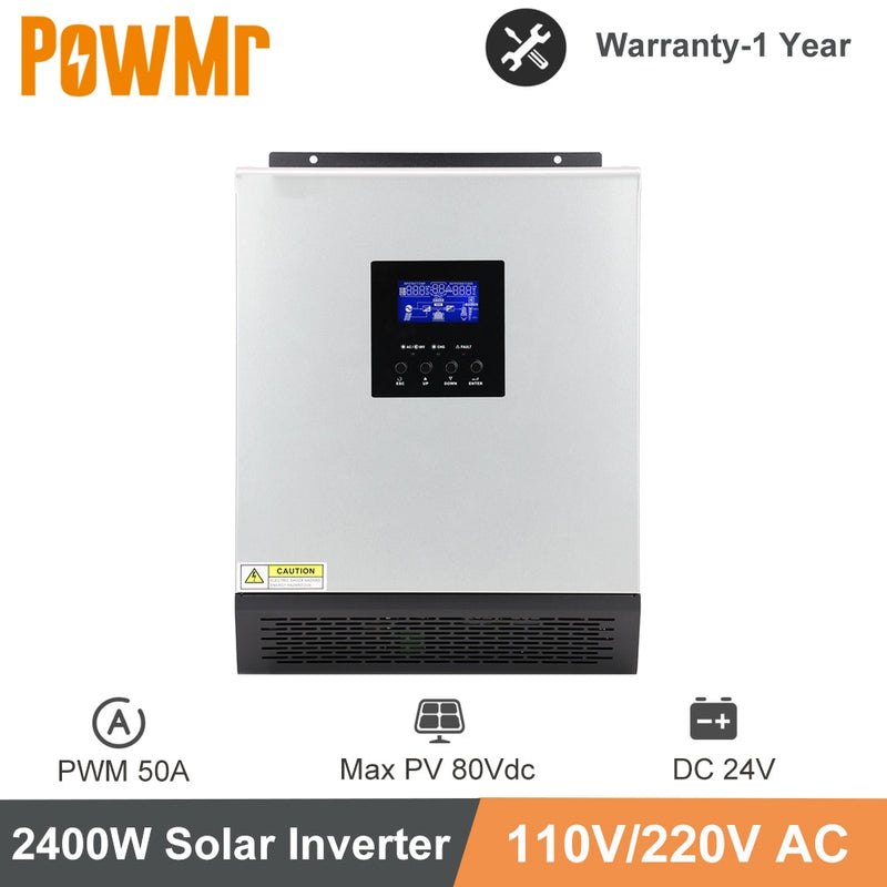 2400W 3KVA Pure Sine Wave Hybrid Solar Inverter 24VDC Input 220VAC 110VAC Output 50A PWM Solar Charger Controller and AC Charger