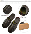 Luxury Cow Split Leather Handmade Men Home Slippers Slip On Soft Comfortable Black Brown Bedroom Indoor Flat Men Shoes