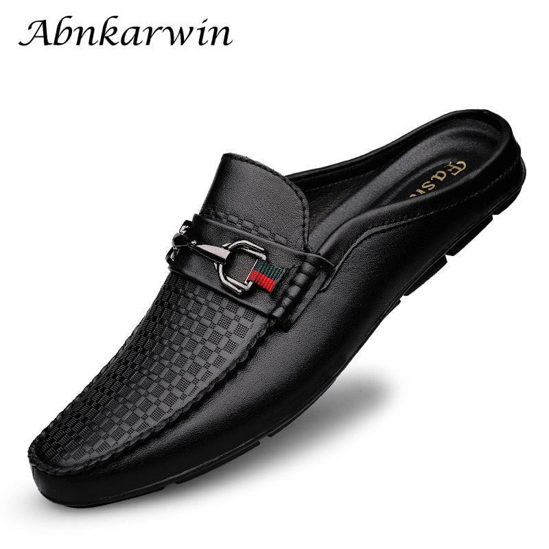 Luxury Shoes Brand Designer Genuine Leather Casual Slip On Half Shoes For Men Loafers Flats Slippers For Narrow Thin Foot