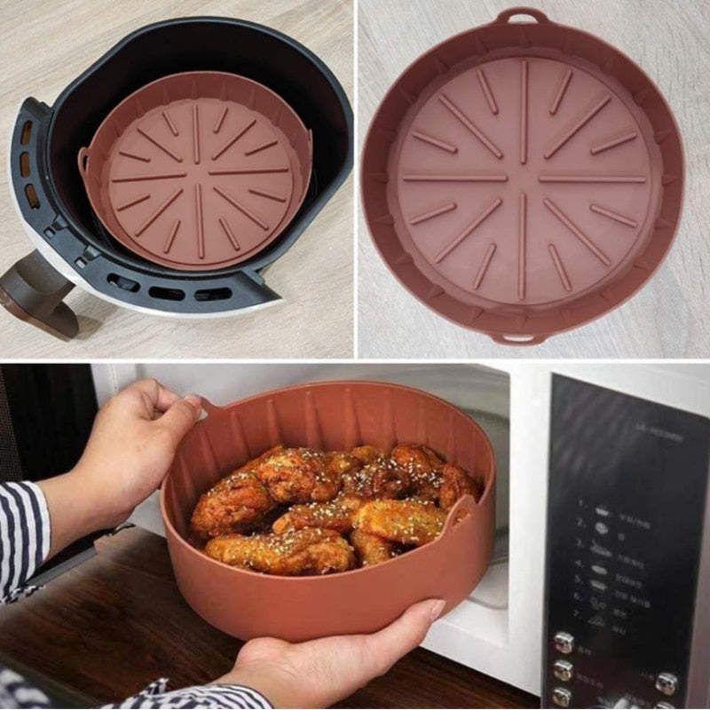 2pcs Foldable Silicone Air Fryer Liner Round Air Fryer Pots Basket Cooking  Accessory for Healthy Meals 