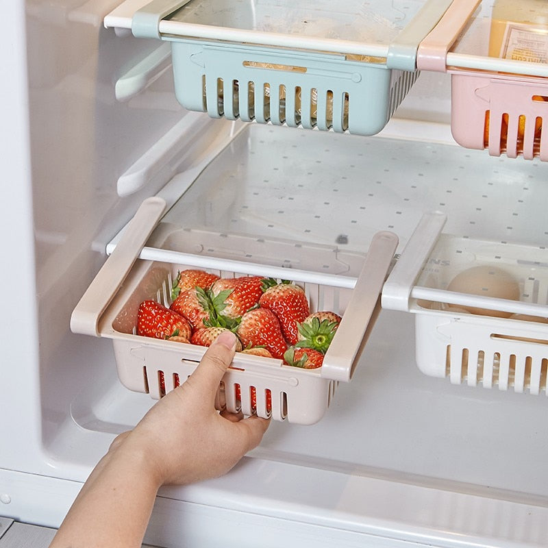 Leeseph Fridge Drawer Organizer, Retractable Drawer Refrigerator Storage Box, Pull Out Bins, Fridge Shelf Holder Storage Box