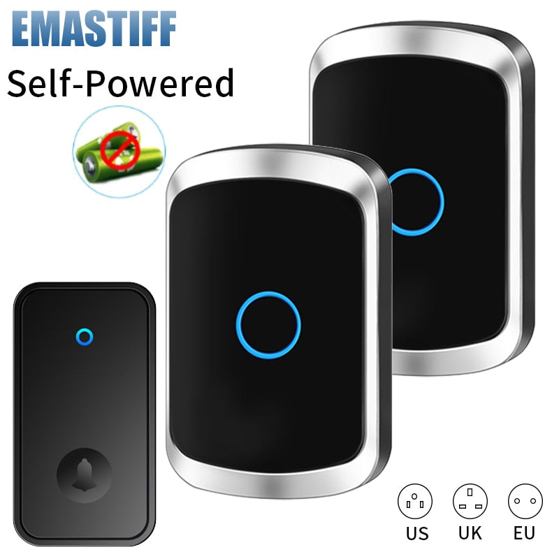 Wireless Doorbell No Battery required Waterproof Self-Powered 433mhz Door bell Sets Home Outdoor Kinetic Ring Chime Doorbell