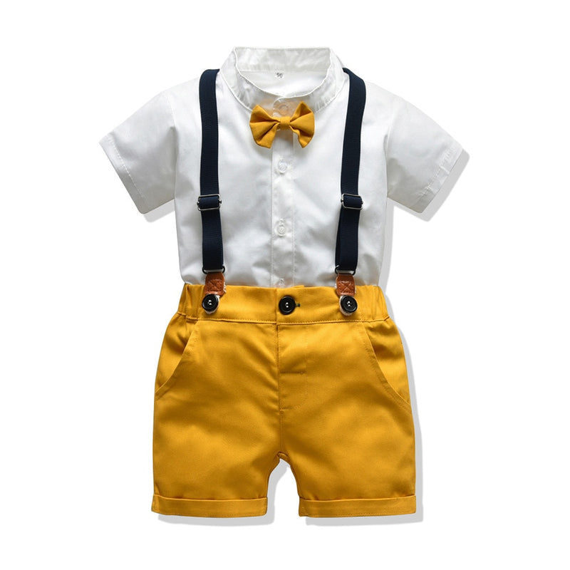 Baby Boy Gentleman Clothes Set Suit For Toddler White Shirt with Bow Tie+Suspender Shorts Formal Newborn Boys Clothes