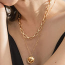 ZOVOLI Punk Gold Color Portrait Coin Pendant Necklace For Women Cuban Multilayered Chunky Thick Chain Necklaces Gothtic Jewelry