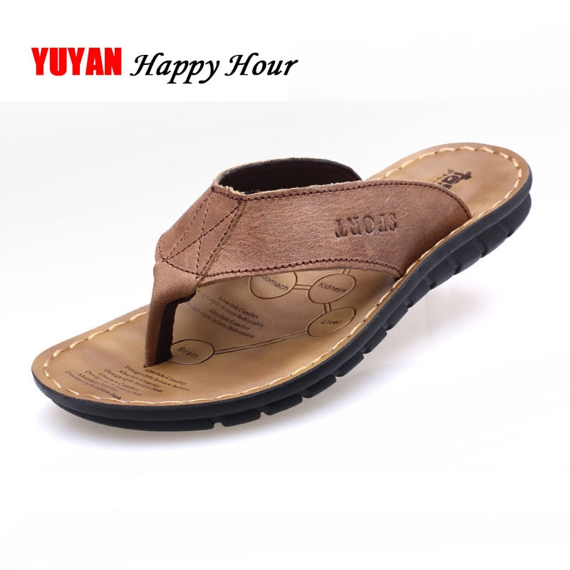 Men Slippers Genuine Leather Slippers Mens Flip Flop Sandals Men Shoes Male Flip Flops A673