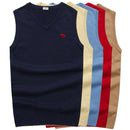 High-quality Pony Vests V-neck Knitted Sweaters Casual Men Sweaters Pullover Slim Fit 100%Cotton Solid Pullover Plus Size