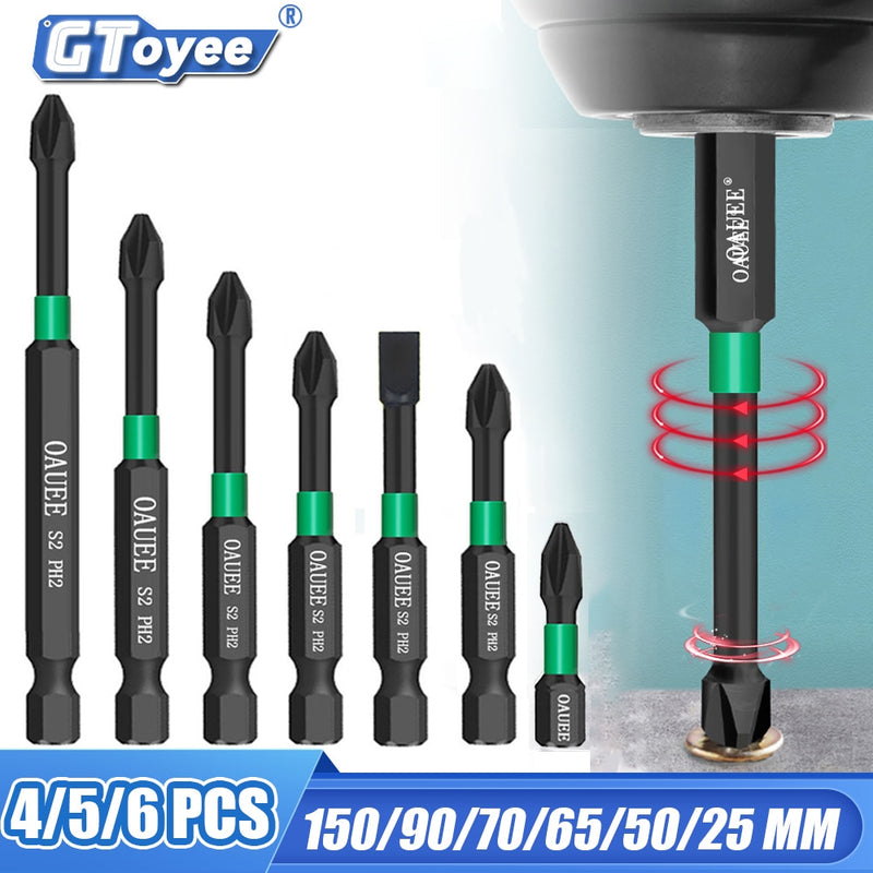 4/5/6pcs Magnetic Batch Head Impact Strong Cross PH2 High Hardness Screwdriver Set 60/70/90mm Anti Non-slip WaterProof Bits Set