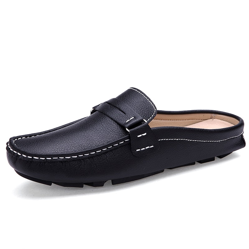 Men's Shoes Casual Flat Shoes Lazy Man's Soft Leather Half Set Slippers Comfortable Driving Casual Shoes