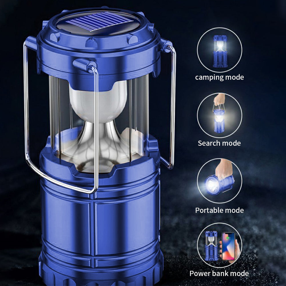 3-mode solar rechargeable led lantern flashlight with usb power bank 1 Pack 3 in 1 Brightest COB Camping Lantern, Waterproof Emergency LED Light The COB LEDs are smaller 2 Solar Collapsible LED Lantern