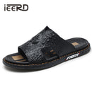 Genuine Leather Men Slippers Crocodile Grain Slip On Slipper Man Shoes For Men Slides Casual