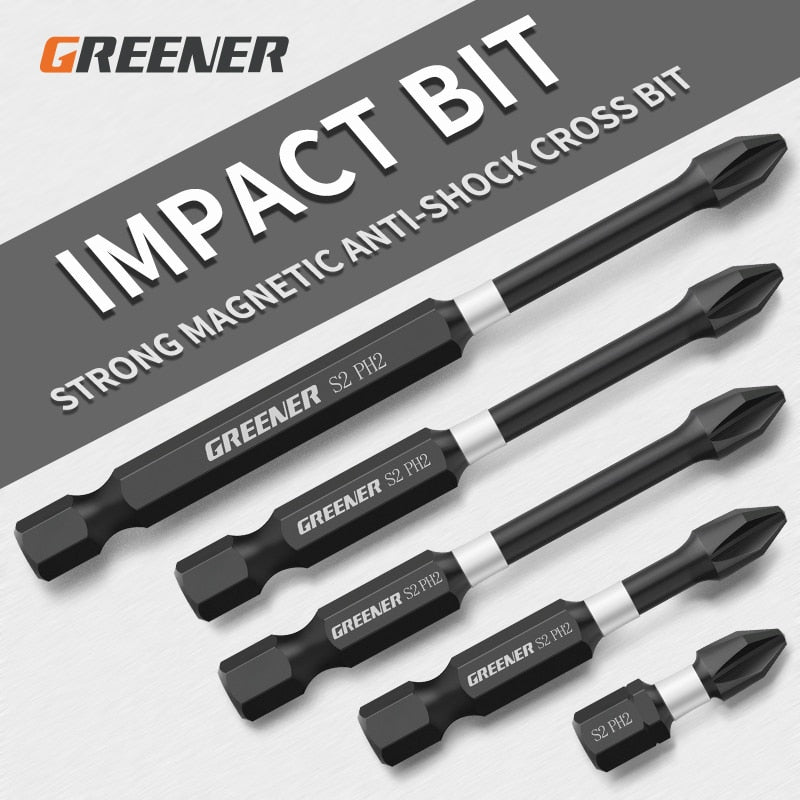 Greener Impact Strong Magnetic Batch Head Cross High Hardness Hand Drill Bit Screw Electric Screwdriver Set 50 65 70 90 150mm