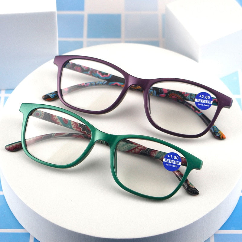 Fashion Women Reading Glasses Flower Print Resin Read Eyeglasses Magnifying Presbyopic Eyewear +1.0~+4.0