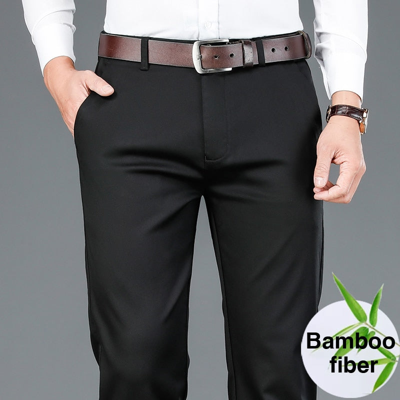 New Men's Bamboo Fiber Casual Pants Classic Style Business Fashion Khaki Stretch Cotton Trousers Male Brand Clothes