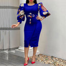 African Ladies Dresses Elegant Wrist High Waist V Neck Vintage For Work Office Business Fashion Slim Vestidos Dress Midi