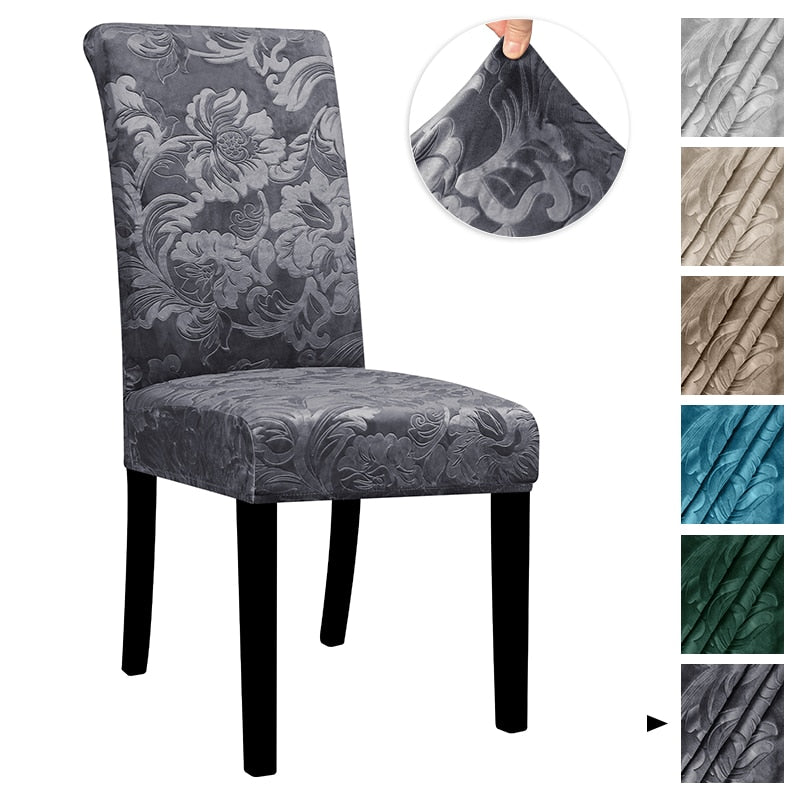 Velvet Elastic Chair Covers Removable Anti-dirty Seat Jacquard  Stretch Chair Covers For Dining Room Kitchen Hotel 1/2/4/6 Pcs