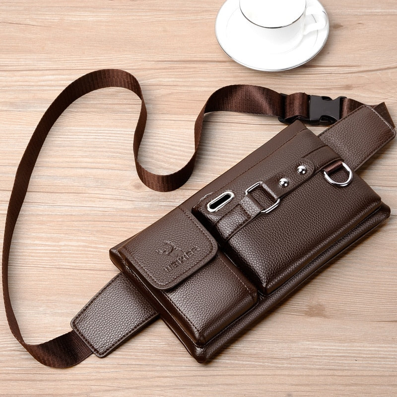 Brand Men's Waist Bag Leather Male Fanny Pack Male Shoulder Chest