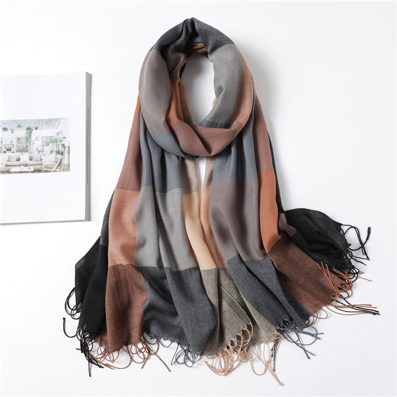 Scarf Plaid Long Shawl Fashion Headband Wraps Women Scarves Bandana Hijab  Tassels Female Foulard Cotton Feeling Stoles