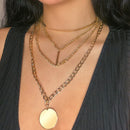 ZOVOLI Punk Gold Color Portrait Coin Pendant Necklace For Women Cuban Multilayered Chunky Thick Chain Necklaces Gothtic Jewelry