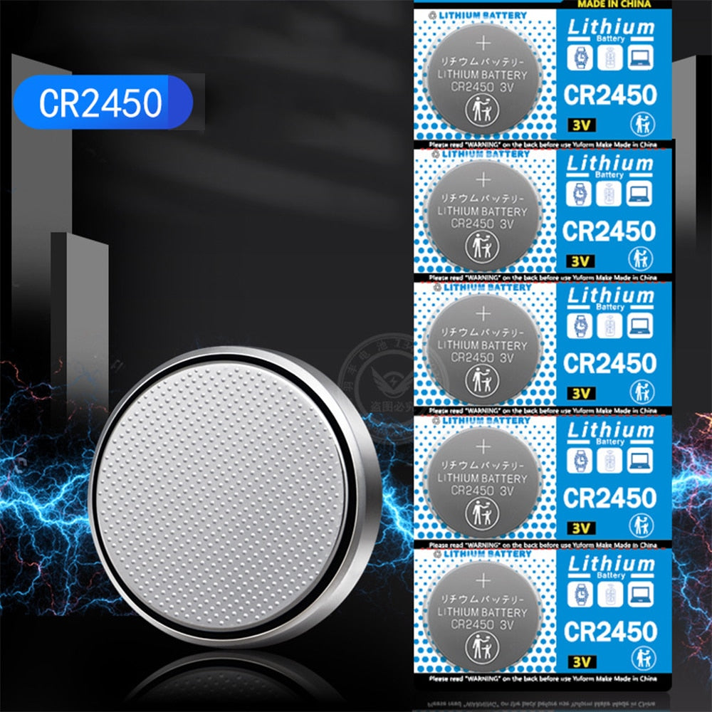 Confezione Da 5 Batterie CR2450 Al Litio 3V Per Telecomandi, Bilance E Orologi