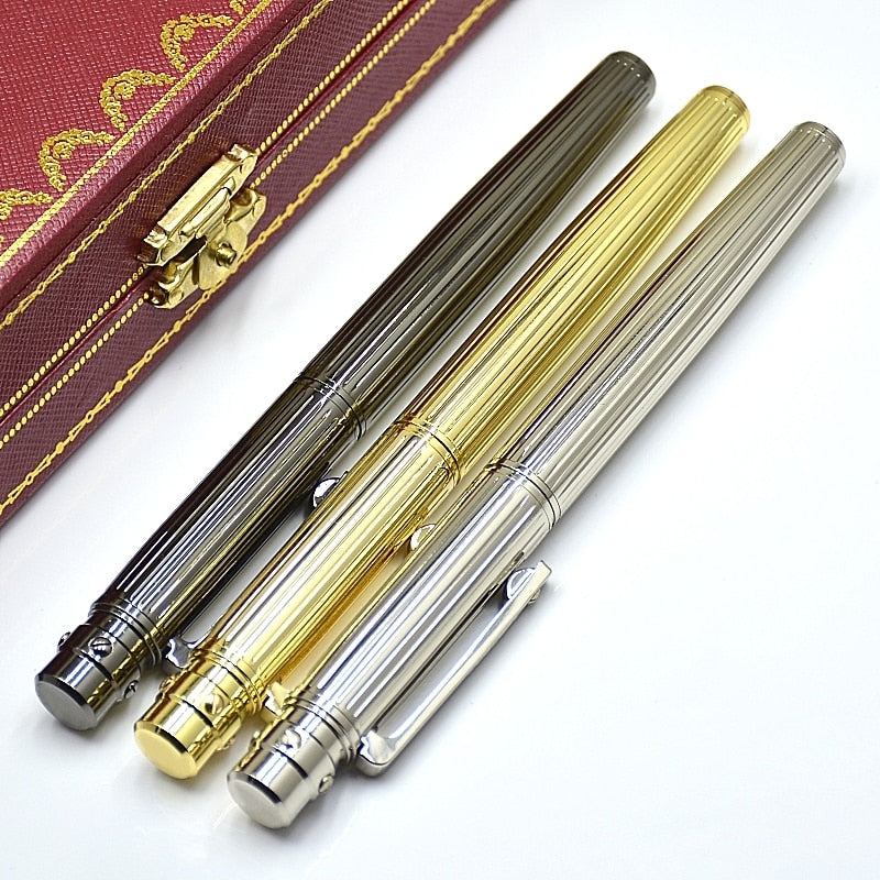 Luxury Santos Series Ct Metal Rollerball Pen High Quality Silver Golden Stripe Office School Stationery Writing Smooth Gel Pens