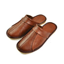 Luxury Cow Split Leather Handmade Men Home Slippers Slip On Soft Comfortable Black Brown Bedroom Indoor Flat Men Shoes
