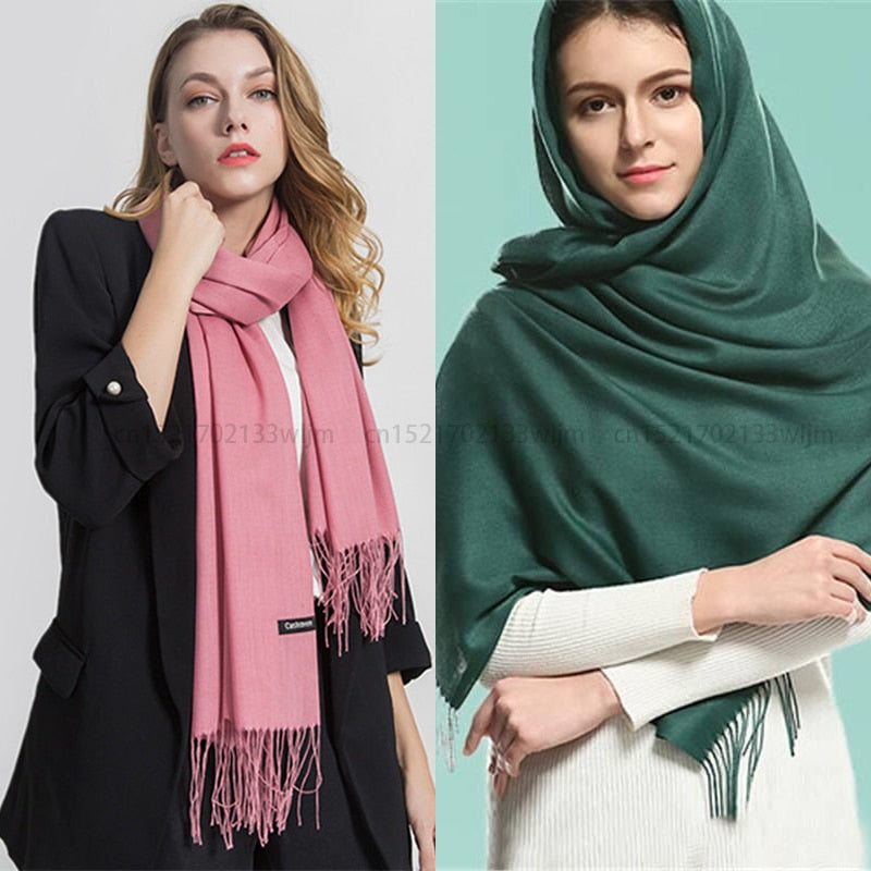 Fashion Women Scarf Thin Shawls and Wraps Lady Solid Female Hijab Stoles Long Cashmere Pashmina Foulard Head Scarves