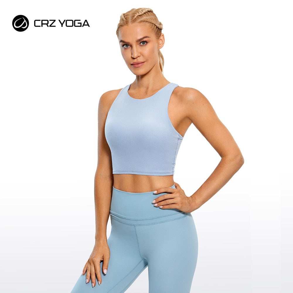 CRZ YOGA Womens High Neck Front Zip Sports Bra - Full Coverage Sports Bra  Padded Racerback Workout Sports Bra Grey Sage X-Small at  Women's  Clothing store