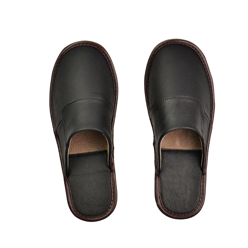 Luxury Cow Split Leather Handmade Men Home Slippers Slip On Soft Comfortable Black Brown Bedroom Indoor Flat Men Shoes