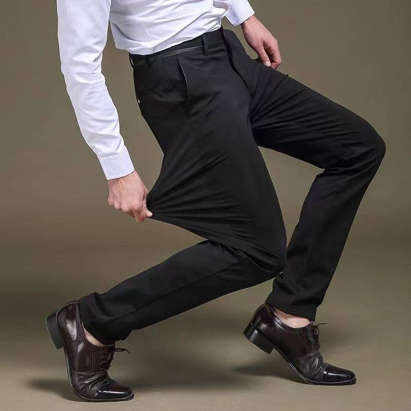 Men's Fashion Business Casual Long Pants Suit Pants Male Elastic Straight Formal Trousers Plus Big Size 28-40