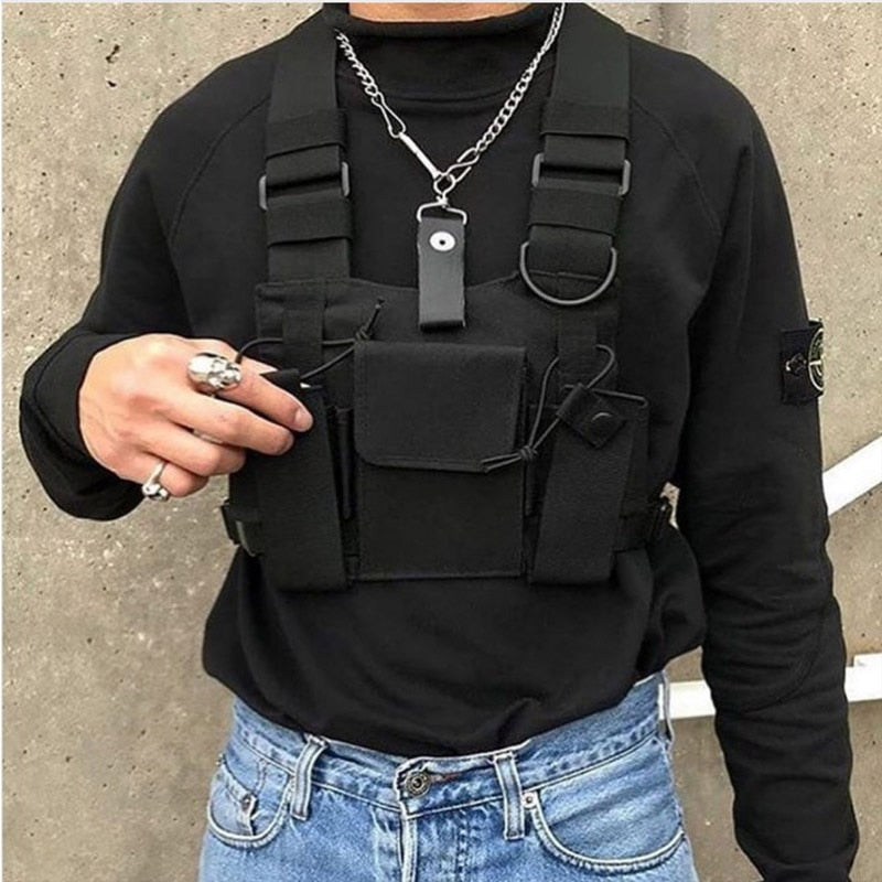 Functional Tactical Chest Bag For Men Fashion Bullet Hip Hop Vest Streetwear Bag Waist Pack Unisex Black Chest Rig Bag 899