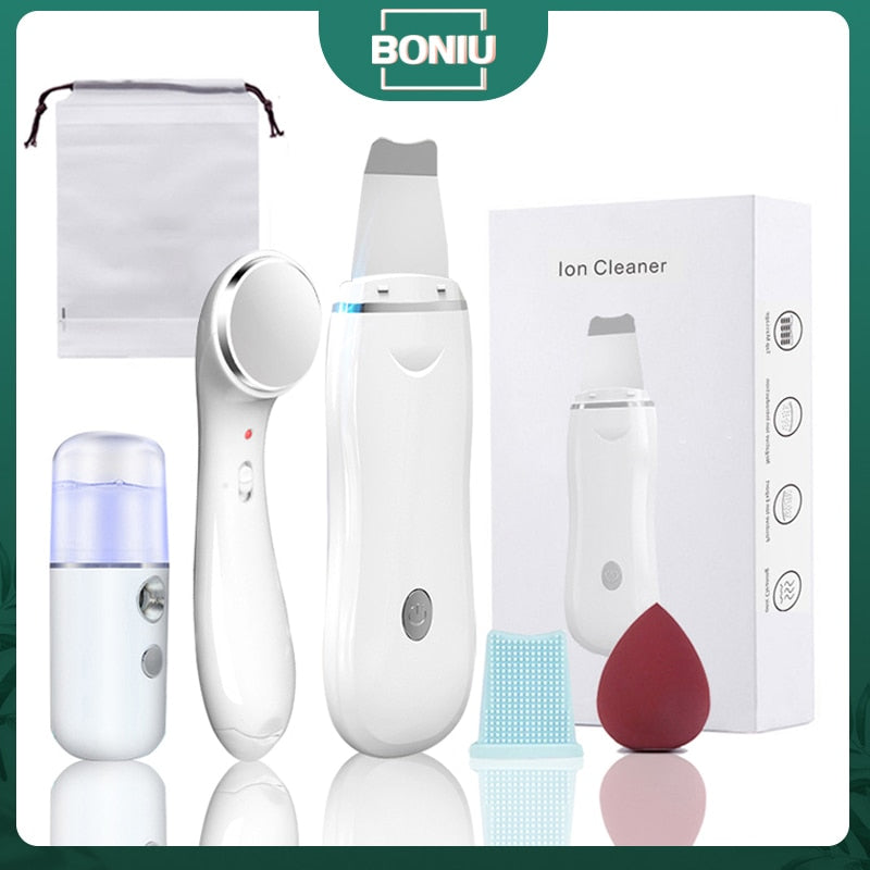 Ultrasonic Skin Scrubber Pore Cleaner 2+4 Kit Facial Ion Shovel Deep Face Cleaning Sonic Peeling Device Kit Blackhead Remover