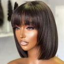 Short Straight Hair Bob Wigs Brazilian Human Hair Wig With Bangs Remy Full Machine Made Wig for Women Non Lace Glueless Bob Wig