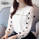 Long Sleeve Women Blouse Shirt Fashion Chiffon Women Clothing Sweet O-neck Black Dot White Feminine Tops Blusas D383 30