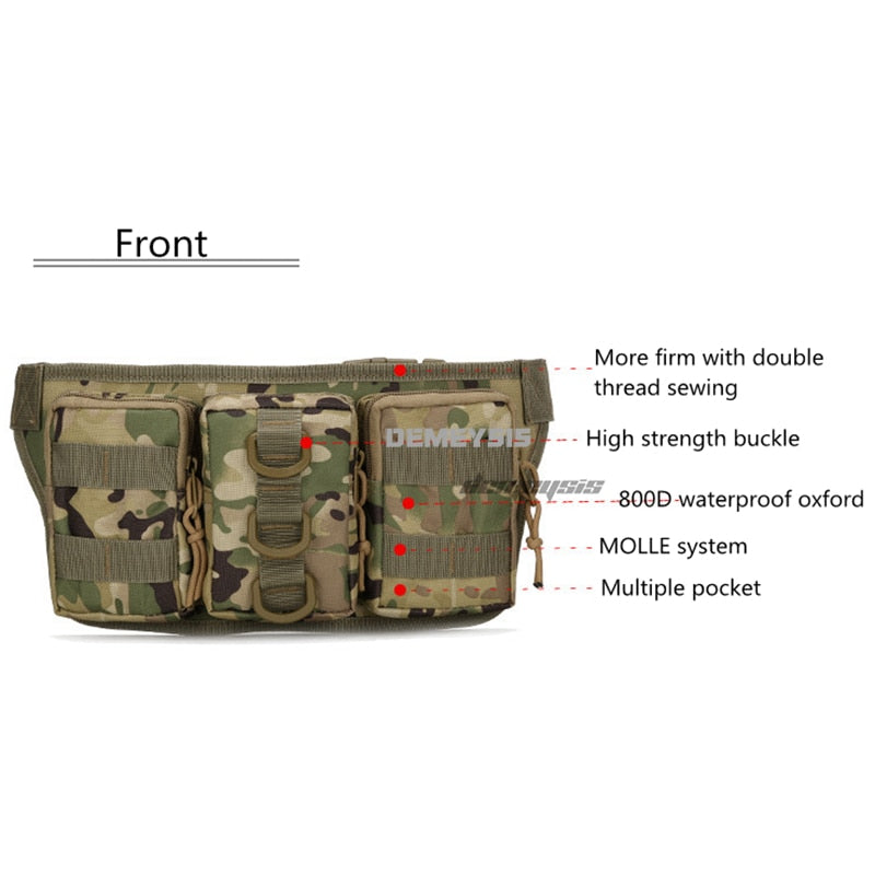 800D Waterproof Oxford Tactical Waist Bag Molle Military Airsoft Combat Bag Adjustable Outdoor Hiking Hunting Tools Waist Bags