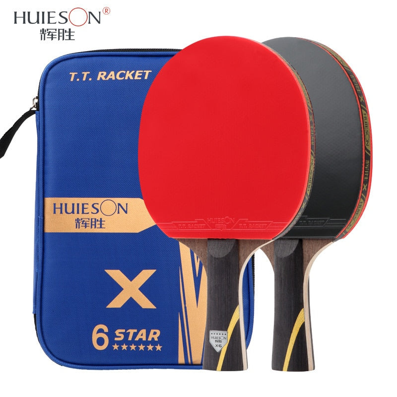 HUIESON 5/6 Star 2Pcs New Upgraded Carbon Table Tennis Racket Set Super Powerful Ping Pong Racket Bat for Adult Club Training