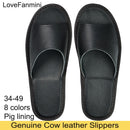 Big sizes Genuine Cow Leather Slippers Homes in indoor slipper open toe sandals men women elderly casual Slides shoes