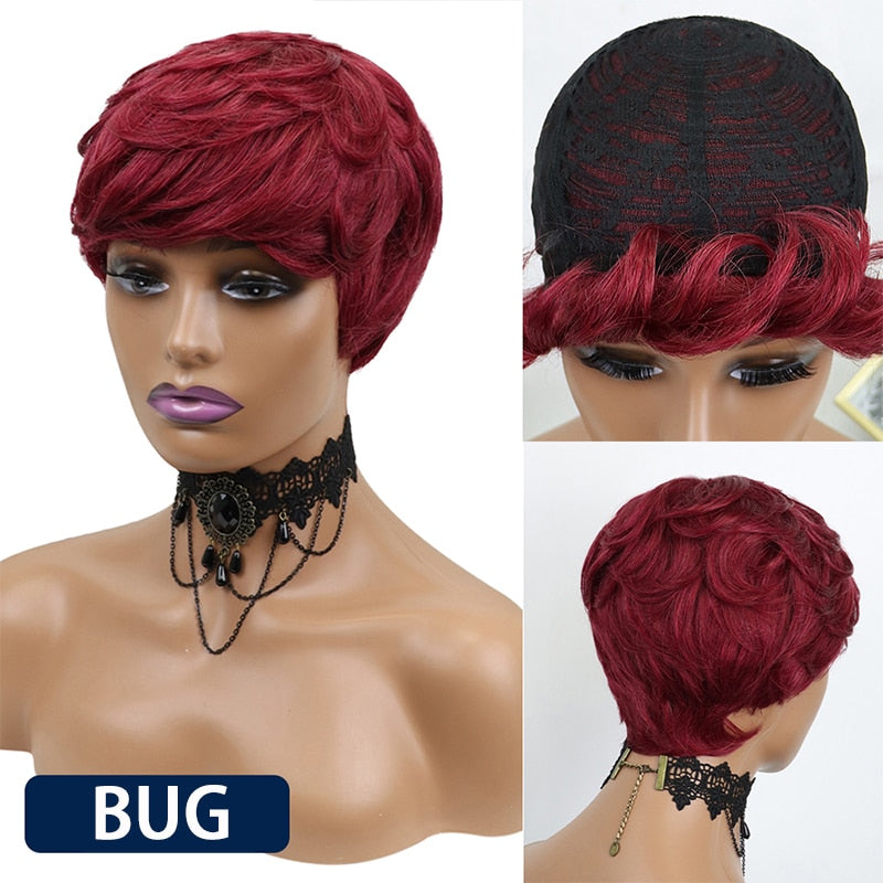 Short Pixie Cut Straight Hair Wig Peruvian Human Hair Wigs For Black Women 150% Glueless Machine Made Wig Free Shipping