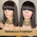 Short Straight Hair Bob Wigs Brazilian Human Hair Wig With Bangs Remy Full Machine Made Wig for Women Non Lace Glueless Bob Wig