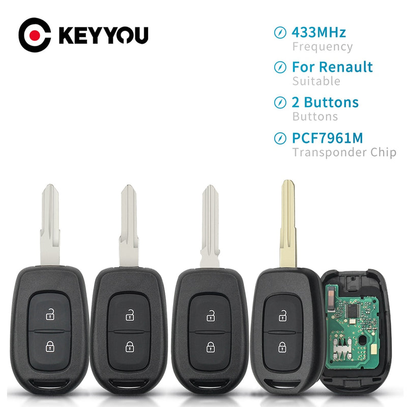KEYYOU Remote Car Key For Renault Sandero Dacia Logan Lodgy Dokker Duster Trafic Clio4 Master 2 Buttons 433MHZ PCF7961M Chip