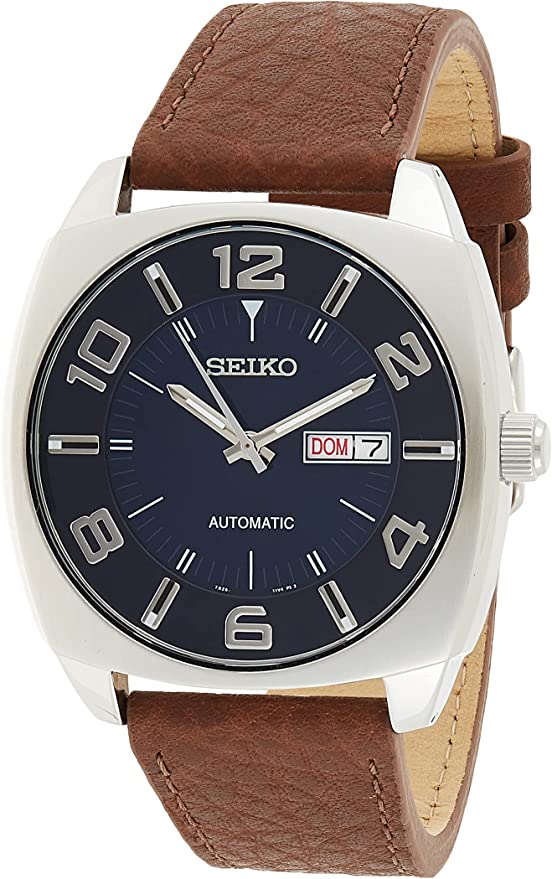 Seiko Men's SNKN37 Stainless Steel Automatic Self-Wind Watch with Brown Leather Band